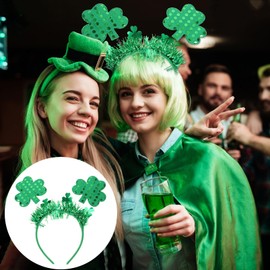 FRCOLOR 2sets Patrick's Day Shamrock Headband Leprechaun Hat Headpiece Sequin Hair Accessory for Party Costumes 2pcs*2