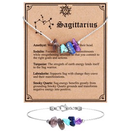 MJartoria Natural Stone Zodiac Sign Choker Necklace and Bracelet for Women, Crystals Necklace Bracelet Horoscope Healing Gemstone Astrology Jewelry Birthday Gifts (Silver, Sagittarius)
