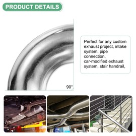 M METERXITY OD 1 Inch 90 Degree Mandrel Bend Elbow, Thicken 1.5 mm 304 Stainless Steel Exhaust Elbow Pipe for Car Modified Exhaust System, Stair Handrail Bend, Height 41 mm