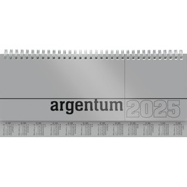 Zettler - Desk Landscape Calendar 2025 Argentum, 29.7 x 13.5 cm, Office Calendar with 112 Pages, Monthly Overview, Note Area, Moon Phases, Ring Binding and International Calendar