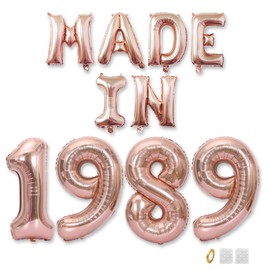 Jurxy Birthday Decoration Women Man 36th Birthday Decoration Balloons Made in 1989 Balloons Rose Gold Foil Balloons Happy Birthday Banner
