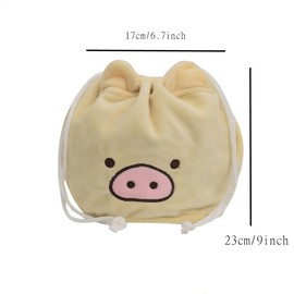 RUITASA Cute Fluffy Piglet Makeup Bag - Drawstring Cosmetic Bag, Plushie Kawaii Bag - Portable Travel Makeup Bag Storage Organizer