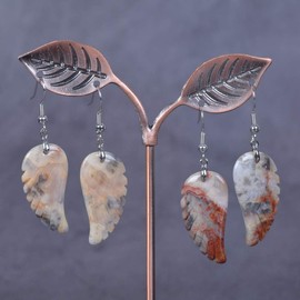 Natural Crazy Lace Agate Gemstone Crystal Healing Reiki Chakra Handmade Angel Wing Dangle Earrings