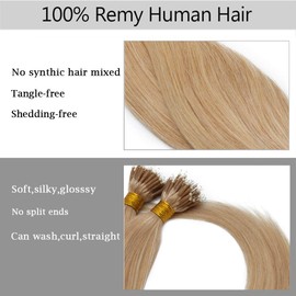18 inch SEGO Nano Ring Tip Hair Extensions Real Human Hair [1g*50Strands] #24 Natural Blonde Micro Loop Beads Pre Bonded Remy Hair Straight (50g)