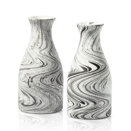 Aeravida Beauty in Nature White and Black Stain Mango Tree Wood Bottle Shaped Vase | Modern Flower Vase | Mango Tree Wood Flower Vase| Handmade Home Office Table Vase | Flower Vases Decorative (2pcs)