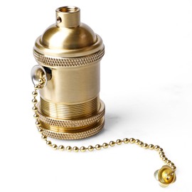 GOMETY E27 Vintage Lamp Holder with Pull Chain Switch, Copper Lamp Holder with Pull Chain Desk Table Lamp Holder Screw Base for DIY Edison Pendant Light Pendant Lamp Holder Accessories