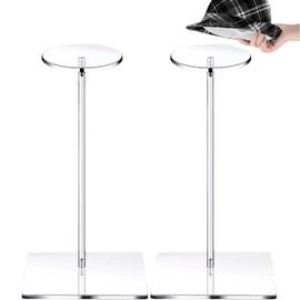 Bhina Pack of 2 Acrylic Hat Stands, Hat Holder, Clear Acrylic Hat Rack Stand, Wig Display Rack, Wig Holder, Baseball Hat Rack Stand with Round Base, Removable for Hat, Watch, Jewellery (30 cm, Square)