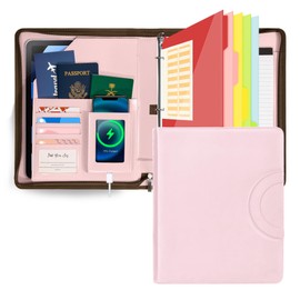 Pink Trapper Keeper Binder Leather Business Portfolio with Zipper, Detachable 3 Ring Binder with Storage Clipboard, Fits Letter Size Paper, with Refillable Notepad, 5 Extra Folder Fivider Pages