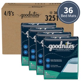 Goodnites Disposable Bed Pads/Bed Mats for Bedwetting, 2.4 x 2.8 ft, 36 Ct (4 Packs of 9)