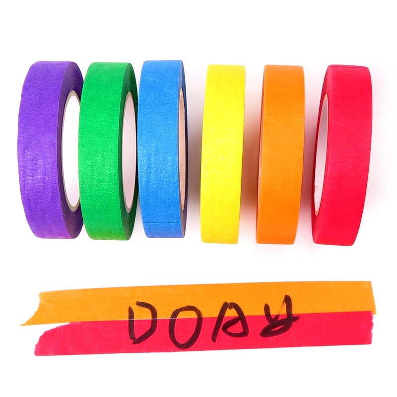 DOAY Colored Masking Tape 1/2" x 15 Yard - Multi
