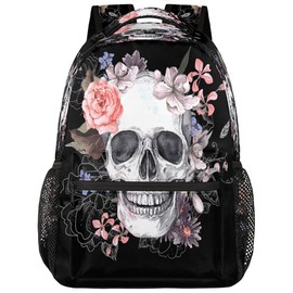 DJYQBFA Sugar Skull Flower Laptop Backpack School Backpack with Multiple Pockets Hiking Shoulder Daypack Large College Backpack for Men Women Kids