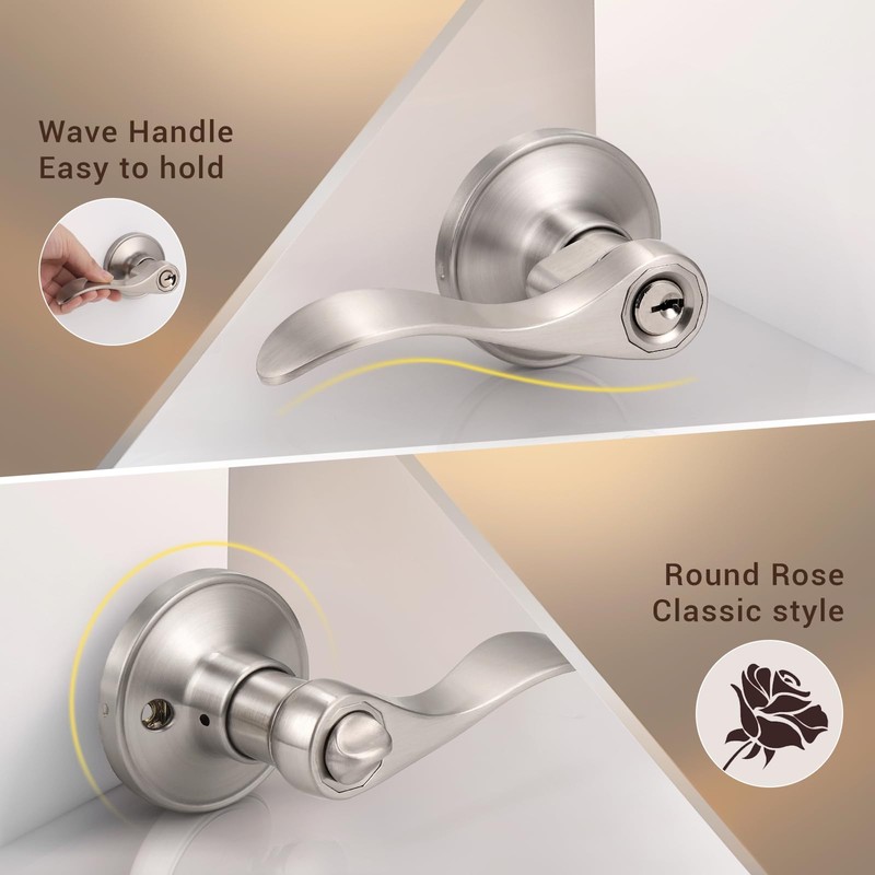 Knobonly 3 Pack Keyed Alike Satin Nickel Entrance Door Handle,