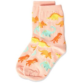 Hot Sox Girls' Big Animals Novelty Casual Crew Socks, Dinosaur (Blush), Large/X-Large Youth