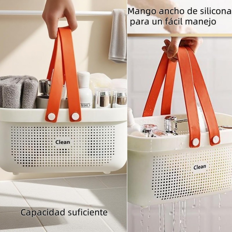 Canasta para Baño de Plástico, 2 piezas con Asa, Portátil,