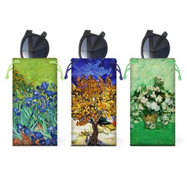 WIRESTER Set of 3 Polyester Sunglasses Pouch, Eyeglasses Soft Case with Drawstring Closure - Mulberry, Irises, Vase With Pink Roses By Vincent Van Gogh