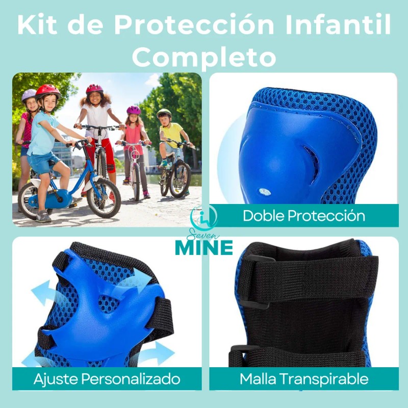 Set 6 Equipo De Protección Para Patinar, Bicicleta Patineta Azul