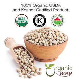 Organic Way Premium White Peppercorns Whole (Piper nigrum) - Grinder Refill | Organic & Kosher Certified | Raw, Vegan, Non GMO & Gluten Free | USDA Certified | Origin - Sri Lanka (1/2LBS / 8OZ)