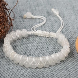 MASSIVE BEADS Natural Chakra Healing Power Crystals Macrame Bracelet Yoga Double Layer Stone Beads Gemstone Meditation Relax Anxiety Bangle for Unisex Women Men (White Jade, 6mm)