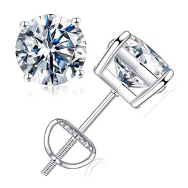 LIAN Moissanite Stud Earrings for Women & Men S925 Sterling Silver 0.1ct-2ct D Color Round Cut Screw Back Hypoallergenic Jewelry(0.3ct*2-4mm)