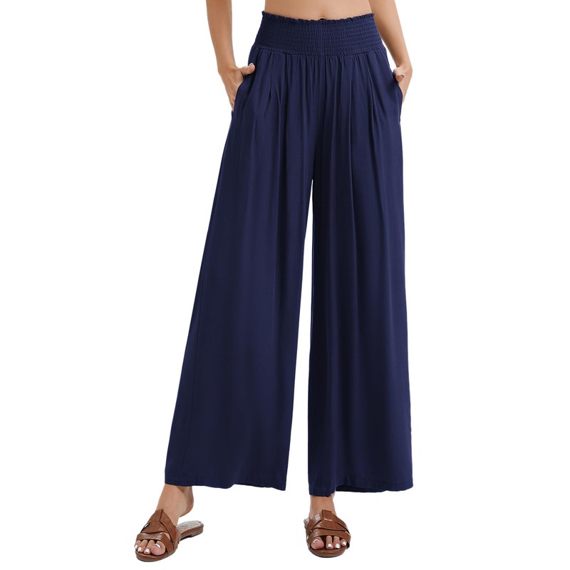 ZXIHZF Women’s Summer Palazzo Pants Wide Stretch Smocked Waist Lounge
