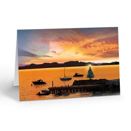 Stonehouse Collection - Holiday Marina Sunset Christmas Card - 18 Boxed Boating Christmas Cards and Envelopes -USA Made(Standard)