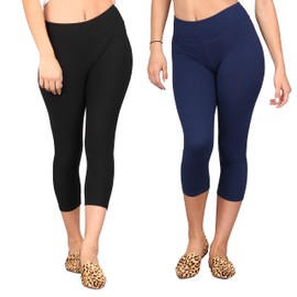 Solid Capri Super Soft Leggings, Navy/Black, L-XXL