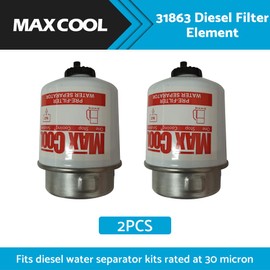 MAX COOL 3.6" Fuel Filter Water Separator Replacement Fuel Filter Element 30 Micron for 31863 Fuel Water Separator, 2 Packs