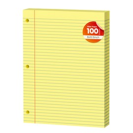 Yellow Loose Leaf Paper 100 Sheets Colored Filler Paper 8 * 10.5 College Ruled Paper 3-Hole Punched Paper for 3-Ring Binders Notebook Lined 8" x 10.5"
