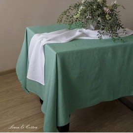 Linen & Cotton Hygge Tablecloth Fabric Table Linen 100% Linen Mint Green (140 x 140 cm) Table Cloth Small Square for Home Kitchen Coffee Table Cafe