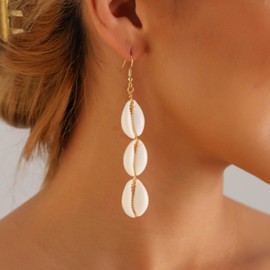 Xduargs Boho Cowrie Shell Earrings Long Shell Earrings Cowrie Shell Summer Beach Earrings Vintage Natural Shell Dangle Earrings For Women, Zinc