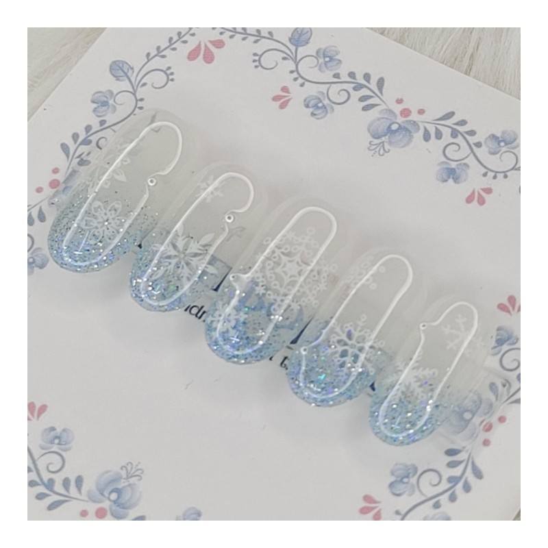 Glittering Snowflake Handmade Nail Tip - Water Drop / 반짝이는
