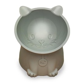 NICE PAWS - Tilted Elevated Cat Food Bowl - White/Grey/Blue/Pink - 1 Pc - Anti Vomit Raised Pet Bowl for Cats and Small Dogs - 100% Recycled Plastic