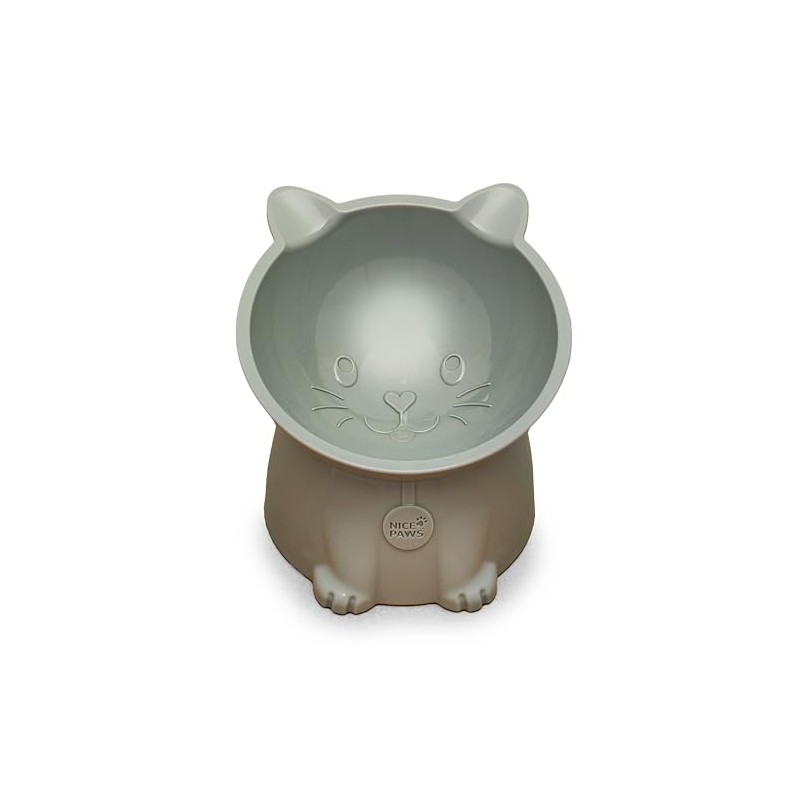 NICE PAWS - Tilted Elevated Cat Food Bowl - White/Grey/Blue/Pink
