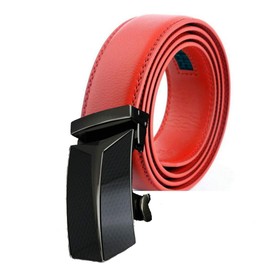 FleurUneffe Men's Belt, Can Be Cut, Adjustable Size, No Holes, Auto-Lock Belt, Genuine Leather, Stylish, Casual, Gentleman, Business, Golf, White, Red, Navy, Navy (Y Red), Y Red