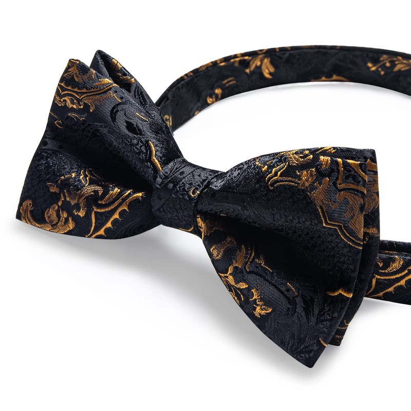 DiBanGu Mens Black and Gold Pretied Bow Ties Floral Bowtie