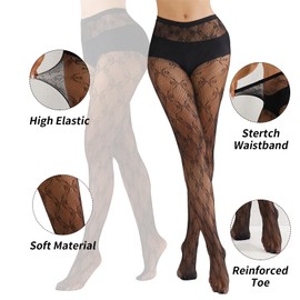 Caprilite 3 Pairs Patterned Fishnet Stockings High Waist Black Fishnet Tights for Women Thigh High Pantyhose (US, Alpha, Medium, Regular, Regular, Seven bows + big net + butterfly net)