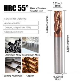 8 mm Milling Cutter End Mill Carbide 4 Cutting Edges 2 Pieces TiSiN Coat Spiral Cutter Bit Solid Carbide CNC Carbide Milling Cutter 55 HRC Cutting End Mill Set Drill Bit for Aluminium Alloy, Steel,