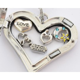 Family Love Heart Locket Keyring. Love You To The Moon & Back Diamonte Heart Handbag Charm Jewellery Gift. Daughter, sister friend Key chain.