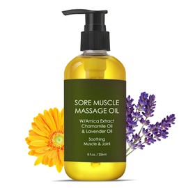 Sore Muscle Massage Oil for Women,Massage Therapy Oil for Soreness & Stiffness,Natural Oils with Lavender & Chamomile Essential Oils for All Skin Types（8oz）
