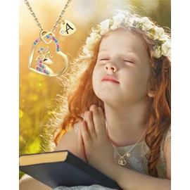 WAJASHUE Unicorn Gifts for Girls, 18K Gold Plated CZ Heart Unicorn Necklaces Initial Unicorn Necklace Birthday Gifts for Girls Teens