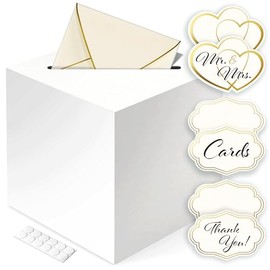 ARTESORI - Caja de tarjetas de regalo para fiesta, color blanco para recepción de boda, cumpleaños, baby shower con ranura, ideal para sobres de recuerdos de boda, soporte seguro para dinero - 8 x 8