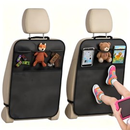 Protector del Asiento para Coche, 2 Piezas Protector de Asiento Trasero Auto Niños 3 Bolsillos Protector de Asiento Trasero Impermeables para SUV, Sedanes y Camionetas Fácil de Limpiar (Negro)