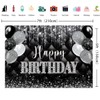 Black Silver Happy Birthday Backdrop 7x5FT - Glitter Decorations Photography