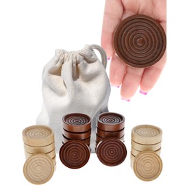 WE Games Wooden Checkers Pieces Only (2 inch), Checker Board Game & Backgammon Pieces, 24 Brown and Natural Stained Stackable Ridges with a Drawstring Storage Bag, Replacement Game Piece