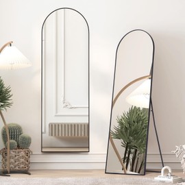 Simple Deluxe Arched Full Length Mirror, 64"×21" Floor Mirror with Stand, Large Mirror Full Length for Home Wall Decor, Arched Mirror for Bedroom Cloakroom Decor - Black