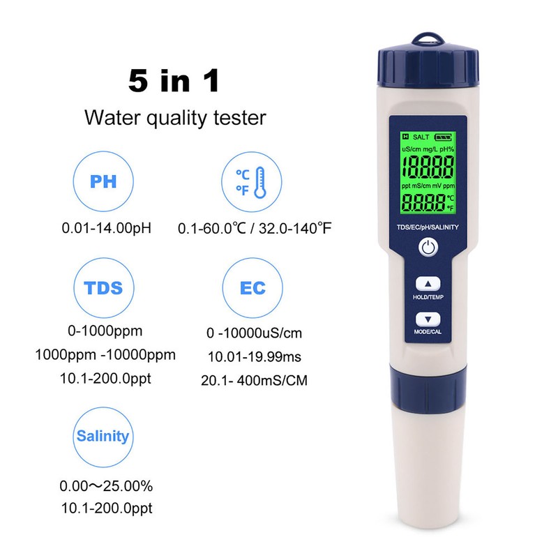 EZ-9909 5 in 1 Function Water Quality Testing Meter PH