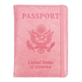 Passport Holder for Travel, Passport Holde Passport Cover Wallet Travel Passport Holders Must Haves for Women Men, PU Leather Passport Book Card Holder Case,Travelling Essentials, Pink