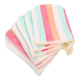 PHOGARY 6 Pack Coral Fleece Microfibre Mitt, Super Absorbent & Soft Face Body Washcloths, Facial Mitts with Hanging Loop,21x15cm,Rainbow Striped