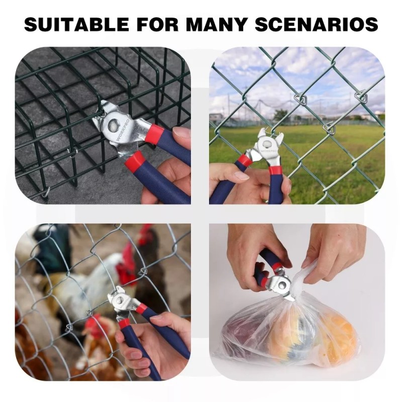 WORKPRO Bent Hog Ring Pliers with 500 Pcs 3/4" Hog