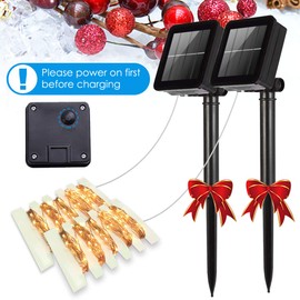 AMIR Solar Powered String Lights, Mini 100 LED Copper Wire Lights, Waterproof Starry String Lights, Indoor Outdoor Solar Decoration Lights for Gardens, Patios, Homes, Parties (Warm White - Pack of 2)